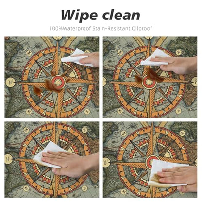 Nautical Compass Round Tablecloth Elastic Fitted Table Cover Washable Elastic Edge Tablecloths for Kitchen Dining Party Fitted Table Table 40-44 inch - color: Black33, size: 40" (Round)