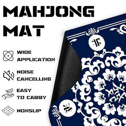Blue Mahjong Mat for Table (31.5 X31.5 in), Non-Slip Noise Reduction | Mahjong Table Mat, Mah Jong Mat with Carrying Bag, Game Table Cover for Mahjongs Poker Card Dominoes, Christmas Gift - color: Fa