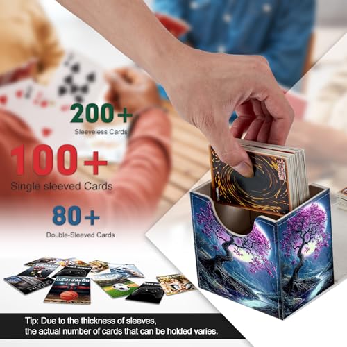 Card Deck Box, Card Storage Box Fits 100+ Single Sleeved Cards, Large Capacity PU Leather Card Storage Box with Strong Magnet for Magic Commander TCG/CCG, Moonlight Tree - color: Moonlight Tree