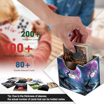 Card Deck Box, Card Storage Box Fits 100+ Single Sleeved Cards, Large Capacity PU Leather Card Storage Box with Strong Magnet for Magic Commander TCG/CCG, Moonlight Tree - color: Moonlight Tree