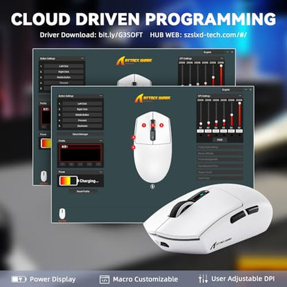 MAMBASNAKE ATTACK SHARK G3PRO Wireless Gaming Mouse, Tri-Mode, Bluetooth/2.4G/USB, 59g Ultra Lightweight,25K DPI,100M Clicks Switches,RGB Magnetic Charging Dock,PAW3311 Sensor,BK52820 Chip-White - color: White