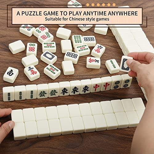 Chinese Creamy White 1.17 inches Compact Mahjong Set, Travel Small Size, 144 + 8 Blank Melamine Tiles, with Portable Travel Handbag Complete Mahjong Game Set - color: Creamy White