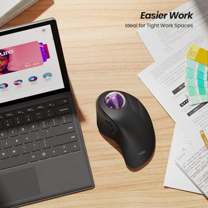 Nulea M505A Wireless Trackball Mouse Ergonomic 44mm Index Finger Control | Rechargeable rollerball mouse with 5 DPI levels,Bluetooth connection,smooth tracking,compatible with PC Mac Windows-Purple - color: C-Purple
