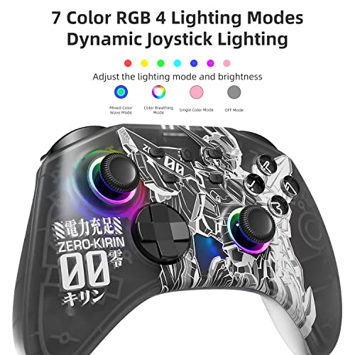 Mytrix Black Wireless Switch Controller for Nintendo Switch/OLED/Lite Steam Deck, Pro Controller with Hall Effect Joystick, Turbo, Motion, Vibration, Headphone Jack and Dynamic Joystick RGB Lighting, Zero-Kirin - color: Black