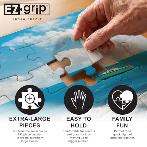 MasterPieces 300 Piece EZ Grip Jigsaw Puzzle – Coastal Getaway Beach Scene – Large Piece Puzzles for Seniors, Adults, and Family – Eco-Friendly, Non-Glare Finish, Relaxing 18" x 24" Puzzle - size: 300 Piece