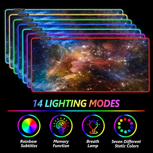 AIMSA Large Gaming Mouse Pad RGB, Keyboard Led Mousepad Extended 35.4 x 15.8 inch Non-Slip Rubber Base with 14 Lighting Modes Desk Mat, Colorful Galaxy Nebula - color: Colorful Galaxy Nebula