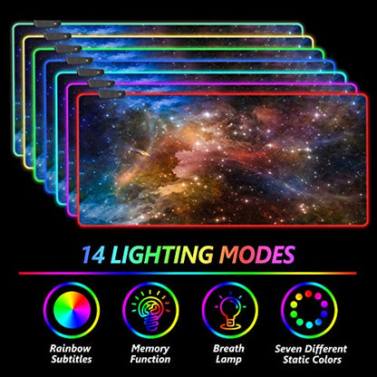 AIMSA Large Gaming Mouse Pad RGB, Keyboard Led Mousepad Extended 35.4 x 15.8 inch Non-Slip Rubber Base with 14 Lighting Modes Desk Mat, Colorful Galaxy Nebula - color: Colorful Galaxy Nebula
