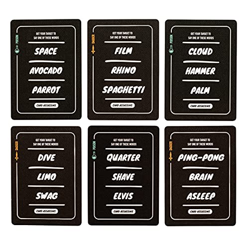 Stellar Factory Card Assassins Party Game, Word Elimination, 3-6 Players | Expandable: Sticks and Stones adds 200+ new words & doubles capacity to 12; 90-second rules, no setup, play anywhere. - size: Card Assassins