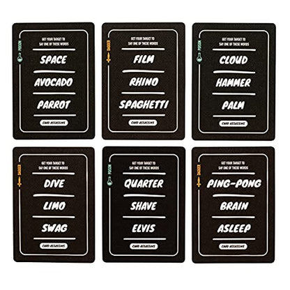 Stellar Factory Card Assassins Party Game, Word Elimination, 3-6 Players | Expandable: Sticks and Stones adds 200+ new words & doubles capacity to 12; 90-second rules, no setup, play anywhere. - size: Card Assassins