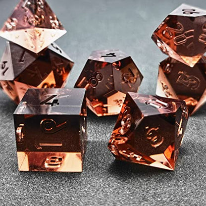 Bescon Crystal Clear (Unpainted) Sharp Edge DND Dice Set of 7, Razor Edged Polyhedral D&D Dice Set for Dungeons and Dragons Role Playing Games, Coffee Color - color: Coffee
