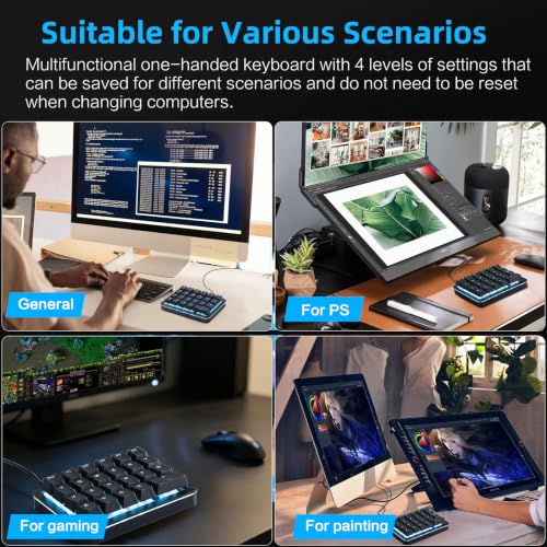 Koolertron 23-Key One-Handed Mechanical Keypad, Blue LED Backlit Portable Mini One-Handed Mechanical Gaming Keypad 23 Fully Programmable Keys - style: 23 Keys/Blue Backlit/Blue switches