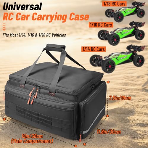 ORKELS RC Car Carrying Case For 1/14, 1/16, 1/18 Scale, Heavy Duty RC Storage Bag with Reinforced Base, Multi-Pocket Tool Organizer, Compatible with Traxxas RC Cars Trucks & Buggies - size: For 1/14, 1/16, 1/18 RC Car
