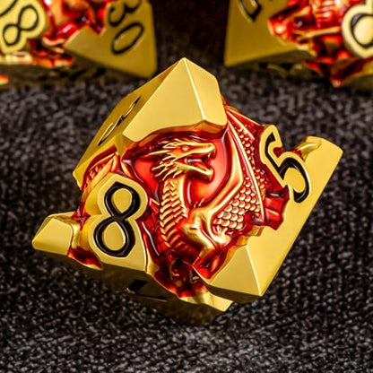 Roycevon Relief Dragon DND Dice Set for Role Playing Game, 7Pcs Metal D&D Dice Set Dungeons Dragons with Gift Box, Polyhedral D and D Dice D20 D12 D10 D8 D6 D4, Red and Black - color: Red and Black
