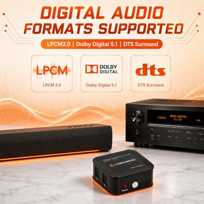 J-Tech Digital Optical Splitter 1 in 3 Out for TV, Toslink Splitter 1x3 SPDIF Audio Splitter 1:1 Transmission Support LPCM2.0, DTS, Dolby Digital