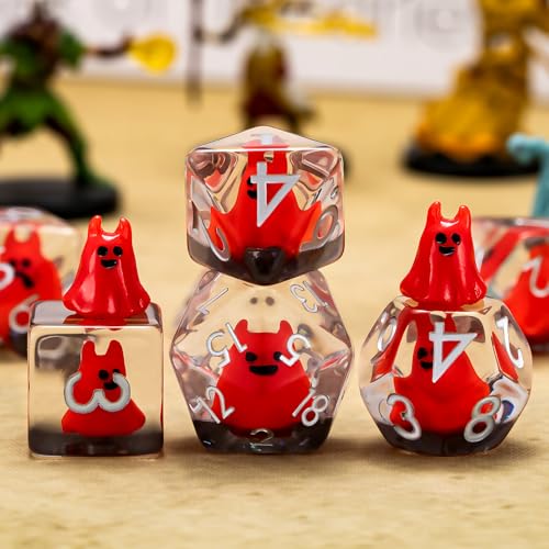 Polyhedral D&D Dice Red Sprite Dice,Resin DND Dice Set for Dungeons and Dragons MTG RPG Board Games - color: Red Sprite