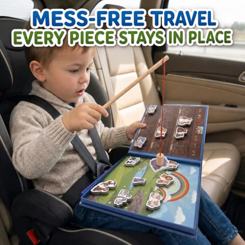 Travofun 4-in-1 Magnetic Travel Game, Travel Toys for Toddlers Ages 3-5 | 4-in-1 travel toy with magnetic fishing, animal matching, spelling, and story play in a colorful Noah's Ark picture scene. - style: Noah’s Ark Game