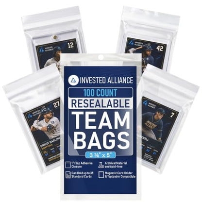 Invested Alliance Resealable Set Team Bags for Trading Cards | Ultra, TCG, Baseball, Sports Card Team Bags Sleeves. Fits Top loaders, Magnetic & Semi Rigid Holders. High Clarity Sleeves.