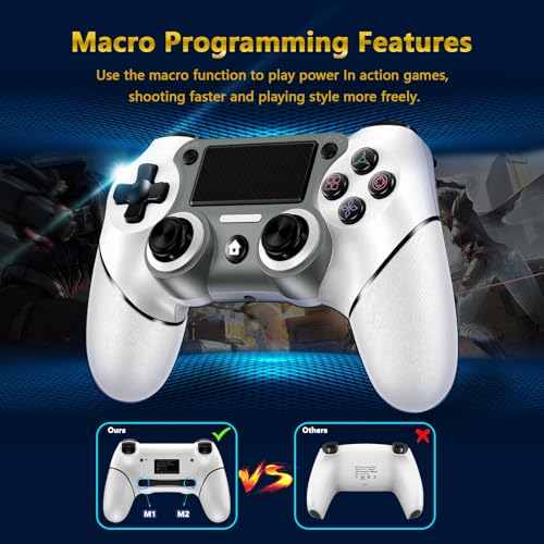 Wireless Controller Compatible with PS4/Pro/Slim, Black ps4 controller with Dual Vibration, 1000mAh Battery, 6-Axis Motion Sensor, Built-in Speaker & 3.5mm Headphone Jack, Charging Cable (White) - color: White