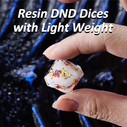 DND Dice Set 7 PCS Resin Dungeons and Dragons Dice with Plum/Cherry/Flower Blossom for Tabletop Games, Gift with Box for D&D, RPG, MTG (Polyhedral)