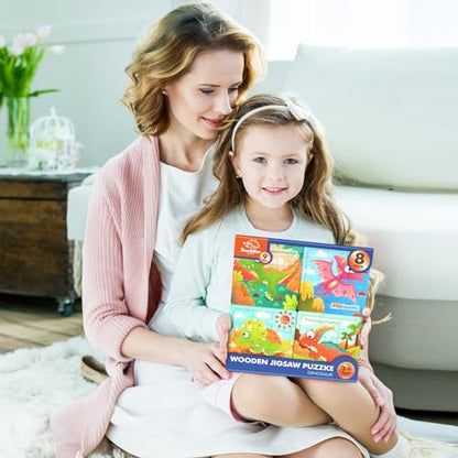 Zeoddler Wooden Puzzles for Toddlers, 8 Pack Dinosaur Jigsaw Puzzles for Kids3-5, 9 Pieces Preschool Learning Activities, Learning & Educational Puzzles, Gift for Boys, Girls - style: Dinosaur