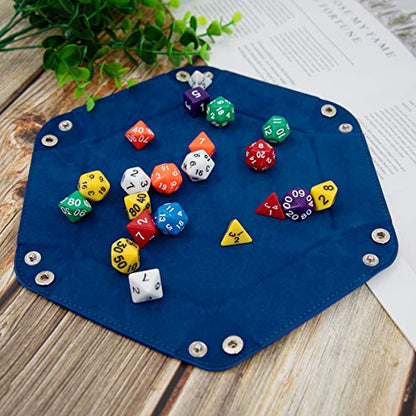 SIQUK 2 Pieces Dice Tray PU Leather Dice Folding Hexagon Tray Dice Holder for Dice Games Like RPG, DND and Other Table Games (Red and Royal Blue) - color: Red and Royalblue