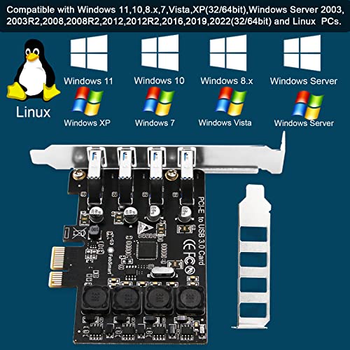 PCIE 4-Ports Superspeed 5Gbps USB 3.0 Expansion Card for Windows 11, 10, 8.x, 7, Vista, XP Desktop PCs, Built in FebSmart Self-Powered Technology, No Need Additional Power Supply (FS-U4L-Pro)