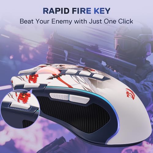 Redragon M612AK PRO Wireless Anime Gaming Mouse 8000 DPI Remapping Keys | Cable-Free 0 Delay, Rapid-Fire Clicker, Redefine Keybinding Macro, Vibing Backlight, Ergonomic Grip Body Comfort - color: Anime Version, style: Wireless