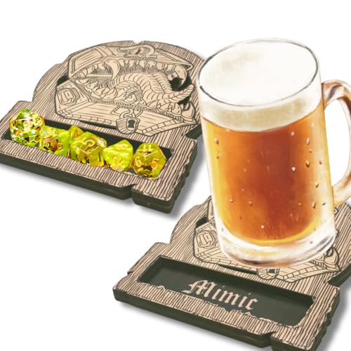 Dungeons and Dragons Dice Tray Coaster - DND Accessories - D&D Game Room Decor - Cute Wood Drink Coasters - Dungeons and Dragons Starter Set Gift - DND Miniatures Dice Tower - Set of 1 Mimic Class - color: Mimic