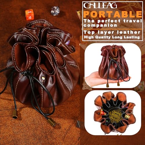 Full-Grain Leather Dice Pouch with Built-in Rolling Tray, Magic-Themed, Large Capacity Collector's Organizer for D&D, RPGs & Dice Enthusiasts