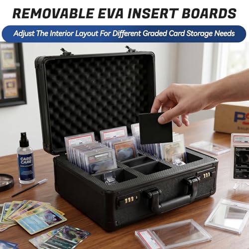 3-Row Graded Card Storage Box with Coded Lock | Spring-Loaded Pushers | Removable EVA Boards | For PSA BGS SGC CGC Slabs - size: 3 Raw