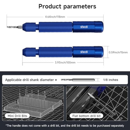 stedi Manual Pin Vise Hand Drill, Premium Hobby Model Making Tools | Ultra-Precision Dual Bearing Hand Drill for Gundam, Miniature Military Model, 3D Resin Parts, Blue - color: Blue Handle (Handle Only)