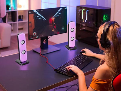NJSJ Computer Speakers for Desktop, 20W Hi-Fi Stereo Gaming Speakers with Bluetooth & 3.5mm Aux-in Connection, Controllable RGB Lights, AC Adapter Powered PC Speakers for Laptop, Monitors, Phones, TV