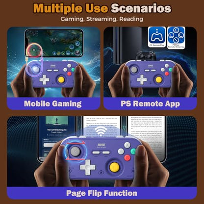 IINE Retro Pocket Game Controller with Hall Effect Joysticks, Switch 1 & 2 Compatible, Wireless Gamepad for Steam Deck, PC, Android, iOS, Customizable D-Pad, Vibration & Motion Control (Purple) - color: Purple