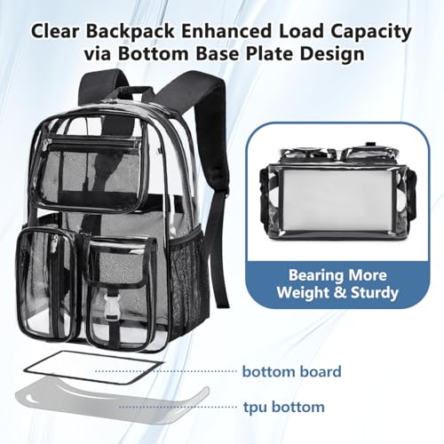 Cusangel Clear X-Large Backpack Heavy Duty Clear BookBag,17.5inch TPU Large Capacity See Through Backpack for Sport Events,Travel,Plastic backpacks for 15age+ - color: Black 17.5inch