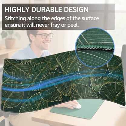 KTRIO Large Gaming Mouse Pad, Desk Mat, 31.5 x 15.7 in, Golden Leaves, XXL | Smooth Micro-Weave Surface, Artistic Pattern Design, Non-Slip Rubber Base, Durable Stitched Edges, Office & Home Use - color: Golden Leaves, size: 31.5l X 15.7w Inches