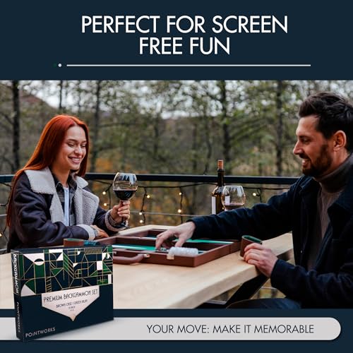 Pointworks 19 Inch Premium Backgammon Sets for Adults Leather Brown - Green. Premium 1.6 Inch Checkers & Dice Set, Travel Backgammon Set, Large, Backgammon Board Game, Backgammon Game Set - color: Brown Case - Green Field