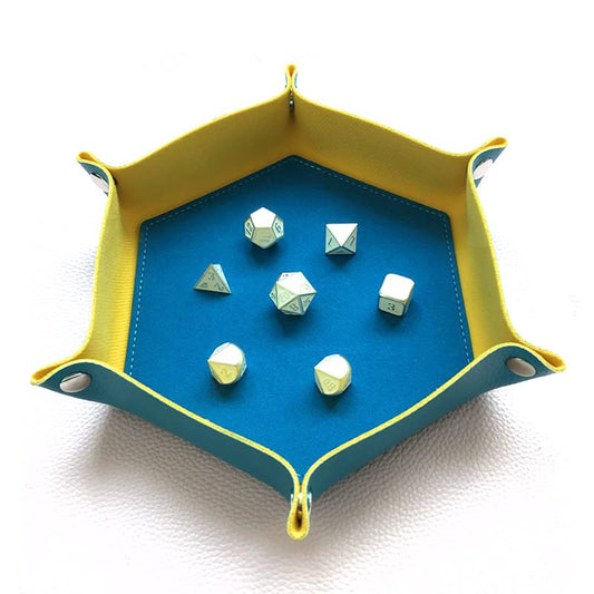 Bescon Hexagon Folding PU Leather and Velvet Dice Tray, Portable Dice Holder for DND, RPG, MTG Dice Gaming D&D and Other Table Games, Blue&Yellow - color: Blue&yellow