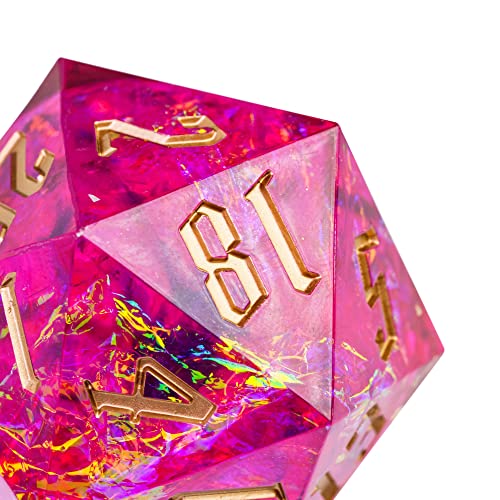 Cusdie Single D20 DND Dice with Sharp Edges and Glitter Foil Inclusions, 20 Sided D&D Dice, 33mm Handcrafted, for Role Playing Game (Red) - color: Red