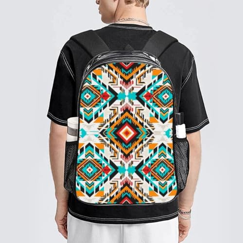 Reinforced Strap Clear See Through Backpack Concert Festival | Transparent, Indiana Western Southwest Tribal Ethnic Aztec, with Reinforced Bottom, Padded Shoulder Straps - color: Pattern (847)