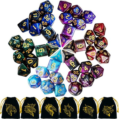 DND Dice Set 42 Pcs Polyhedral Dungeons and Dragons Rolling Dice for D&D RPG MTG Table Games Dice Bulk with Colorful Drawstring Bags and Dice Tray (Star) - color: Star