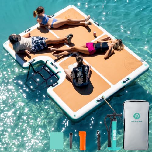 Niphean Floating Dock, Non-Slip Inflatable Dock with Upgraded Ladder | Sturdy Floating Docks for Lakes，Durable Floating Island for Families, Portable Carry Bag, 8×6ft/ 8×10ft - color: Teak Brown, size: 10×8ft