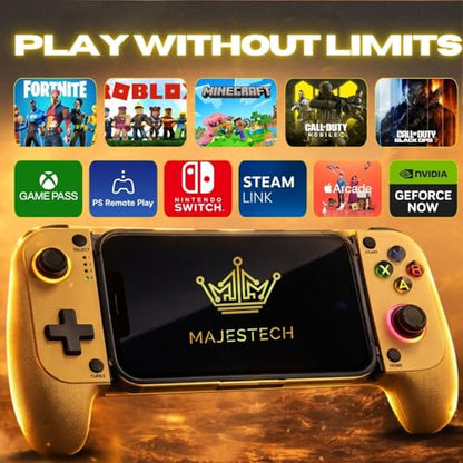 MAJESTECH (LIMITED EDITION) Phone Game Controller For iPhone/Android, RGB Hall Joystick, Mechanical Trigger, Xbox Cloud/Playstation Remote Play/Call of Duty/Roblox Wireless Bluetooth Mobile Gaming Gamepad