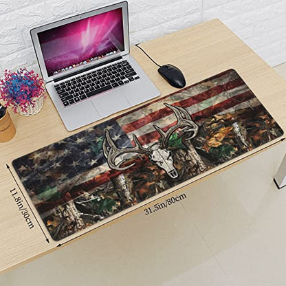 American Flag Mouse Pad XL Extended Desk Mat, Computer Mousepad | Camo Camouflage Skull Deer Non Slip Rubber, Base Stitched Edge, Gaming Pc Large Mice Pad 31.5 x 11.8 Inch - color: Black14