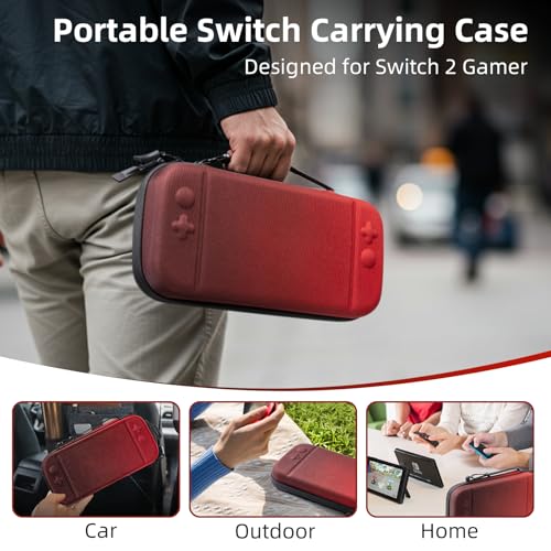 BRHE Switch 2 Carry Case Compatible with Nintendo Switch 2 Console | Large Capacity Switch 2 Case, Travel Bag for Switch 2 Console & Accessories, 30 Game Card Slots (Black Red Gradient) - color: Black Red Gradient