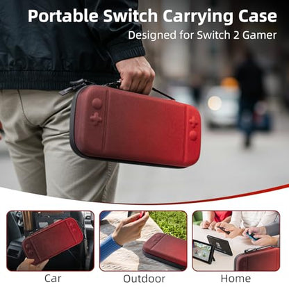 BRHE Switch 2 Carry Case Compatible with Nintendo Switch 2 Console | Large Capacity Switch 2 Case, Travel Bag for Switch 2 Console & Accessories, 30 Game Card Slots (Black Red Gradient) - color: Black Red Gradient