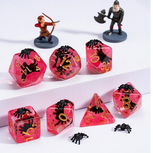 DND Spider Dice Set, Resin Cute Polyhedral Dice for Dungeons and Dragons, RPG, MTG D&D 7-DIE (D4, D6, D8, D10, D12, D20, D%) - color: Spider