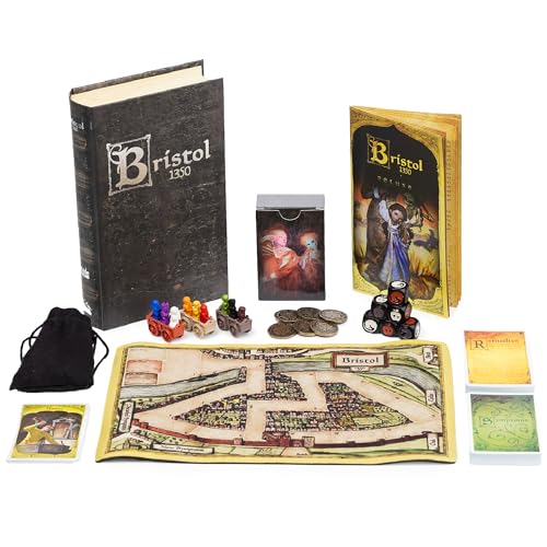 Facade Games Bristol 1350 Deluxe Edition, Strategy & Deceit for 1-9 Players | Ages 14 and Up, Deluxe Upgrades: Metal Coins, Metal Carts & 9 Custom Pawns, Social Deduction - style: Deluxe Bristol 1350