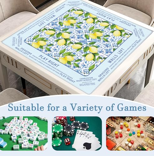 Blue Summer Italian Lemon Mahjong Mat 31.5x31.5 Inch, Mediterranean Tiles Non-Slip and Noise Reduction Mah Jong Table Mat Cover Gifts for Mahjong Lovers Poker Board Games Dominoes - color: Blue Summer Italian Lemon