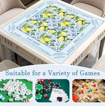 Blue Summer Italian Lemon Mahjong Mat 31.5x31.5 Inch, Mediterranean Tiles Non-Slip and Noise Reduction Mah Jong Table Mat Cover Gifts for Mahjong Lovers Poker Board Games Dominoes - color: Blue Summer Italian Lemon