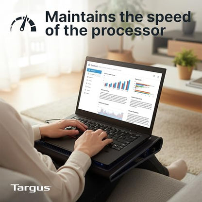 Targus 17 Inch Dual Fan Lap Chill Mat - Soft Neoprene Laptop Cooling Pad for Heat Protection, Fits Most 17" Laptops and Smaller - USB-A Connected Dual Fans for Heat Dispersion (AWE55US) - size: Tilted